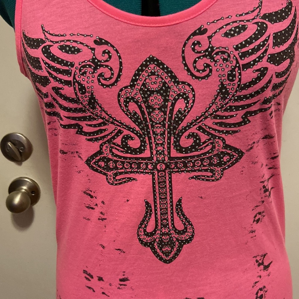 JR’s razor cut back tank top large but fits like a small glittery paint front - Picture 4 of 9